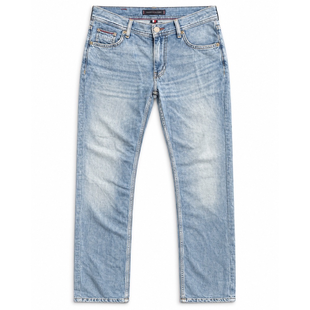 Tommy Hilfiger Jeans Light Wash Blue Denim Straight Leg Classic Flag Logo